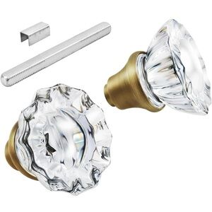 (2) Glass Door Knobs Interior Mortise Lock Replacement Set with Spindle
